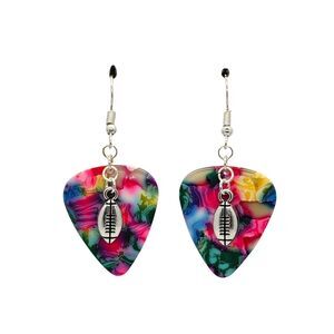 Sm Football Charm on Guitar Pick Earrings - Choose Color - Handmade in USA